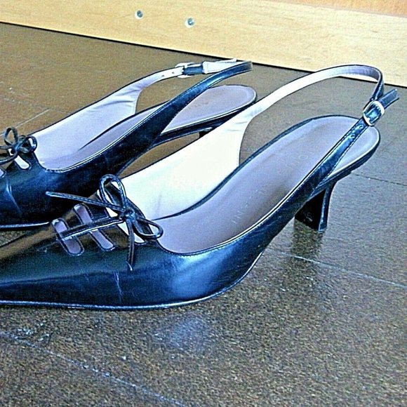 Antonio Melani Women's Glove Fit Black Leather Square Toe Ankle Strap Heels Bows - Picture 9 of 16